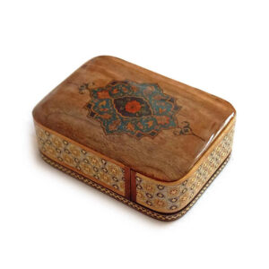 Perzische Houten Kaartenbox – Khatam Tazhib met Emaille