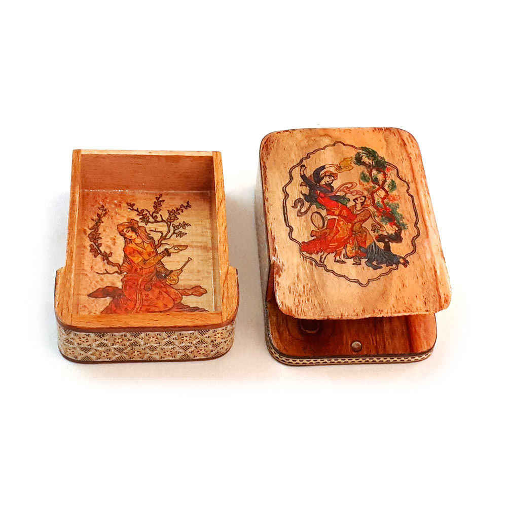 Perzische Houten Kaartenbox – Khatam met Miniatuur-Emaille