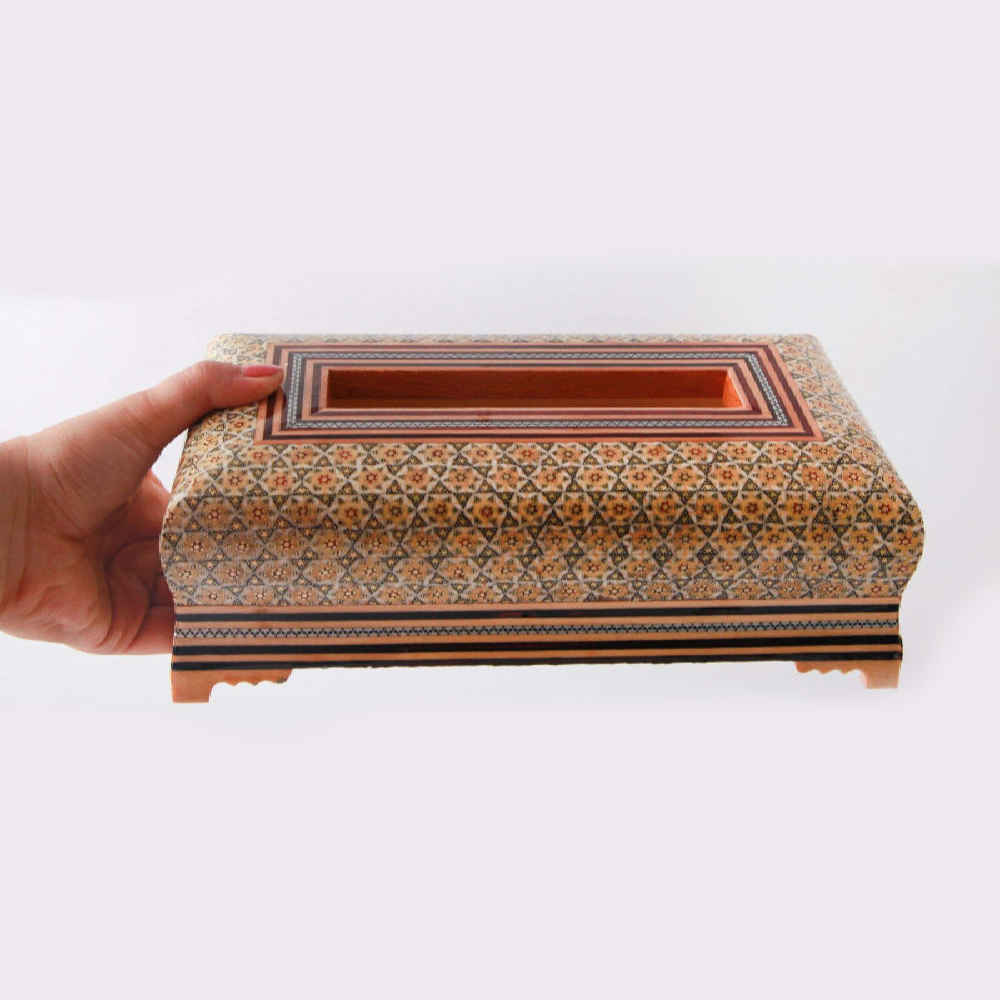 Handgemaakte Perzische Houten Tissuebox-Hoes – Inlegwerk Mazroei