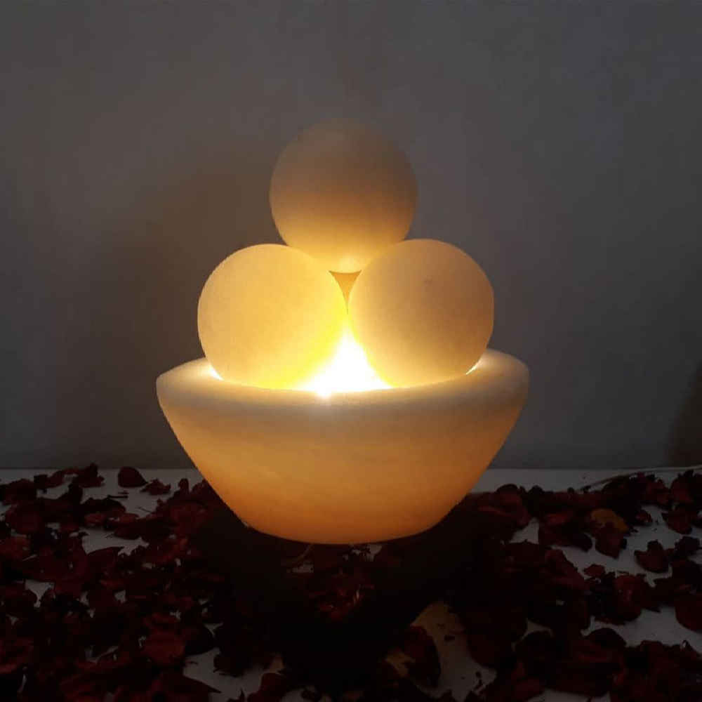 Perzische kom zoutlamp – Licht model met ronde zoutbrokken & houten basis
