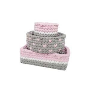 Gehaakte Opbergmanden Baby – Roze met Hart (Set van 3)