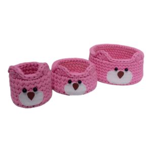Gehaakte Opbergmanden Bear – Roze Dierontwerp (Set van 3)