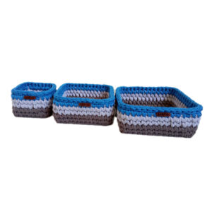 Gehaakte Opbergmanden Darya – Blauw Garen (Set van 3)