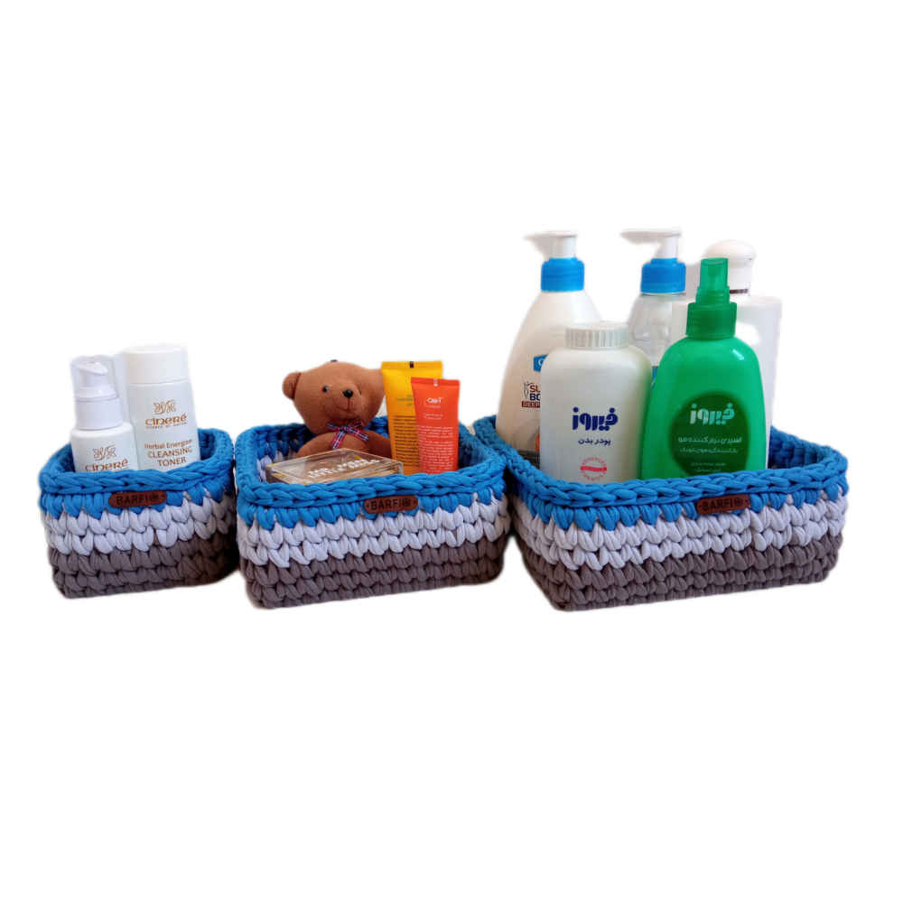 Gehaakte Opbergmanden Darya – Blauw Garen (Set van 3)