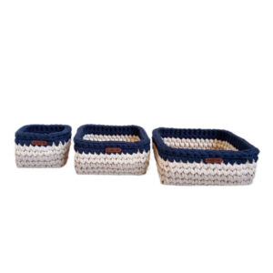 Gehaakte Opbergmanden Kian – Navy Blauw (Set van 3)