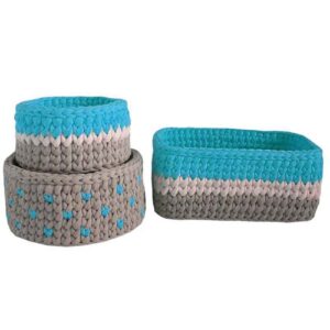 Gehaakte Opbergmanden Kids – Blauw met Hart (Set van 3)