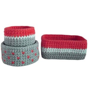 Gehaakte Opbergmanden Liona – Rood met Hart (Set van 3)