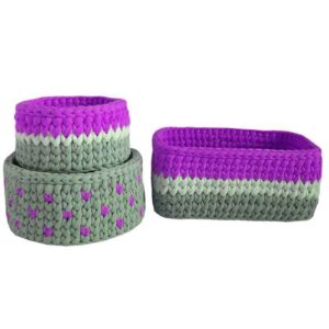 Gehaakte Opbergmanden Sana – Purper met Hart (Set van 3)