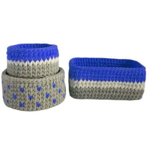 Gehaakte Opbergmanden Sina – Blauw met Hart (Set van 3)