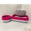 Gehaakte Opbergmanden Violet – Rood met Hart (Set van 3)