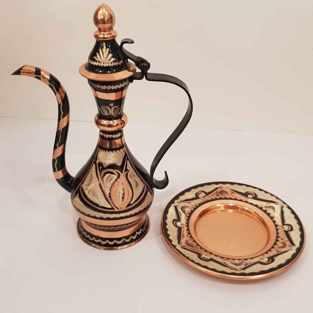 Set Perzische Koperen Rozenwaterspuit & Bord – Geëmailleerd