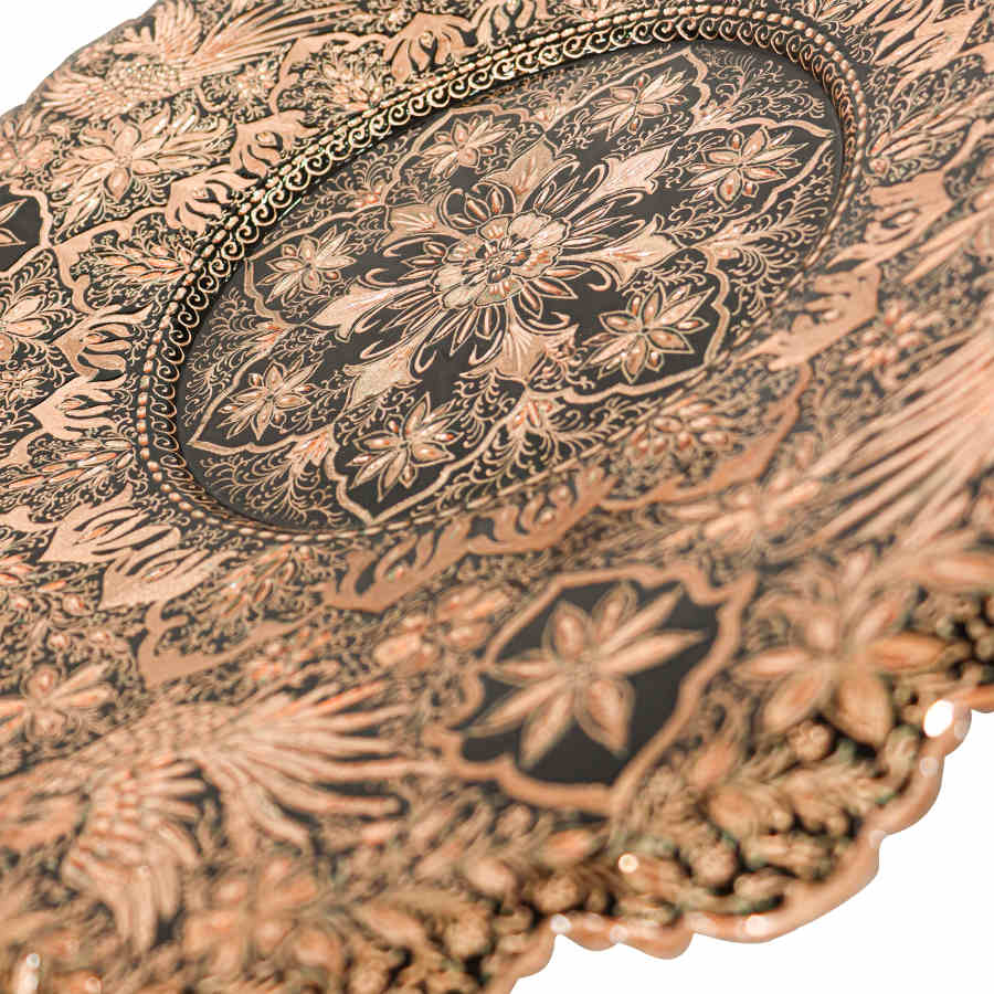Decoratieve koperen schaal handgegraveerd met Perzisch ambacht Shokoh