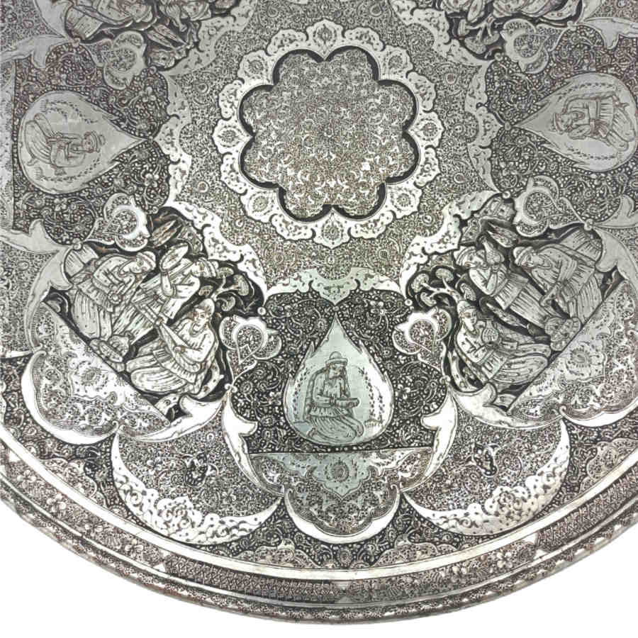 Decoratieve koperen schaal handgegraveerd met Perzisch ambacht Tazhib