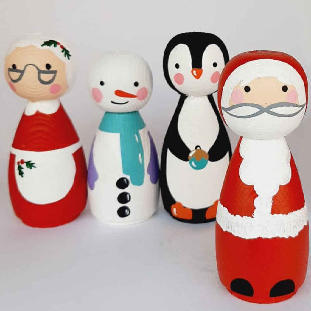 Handgemaakte houten peg-poppen – Kerst Thema