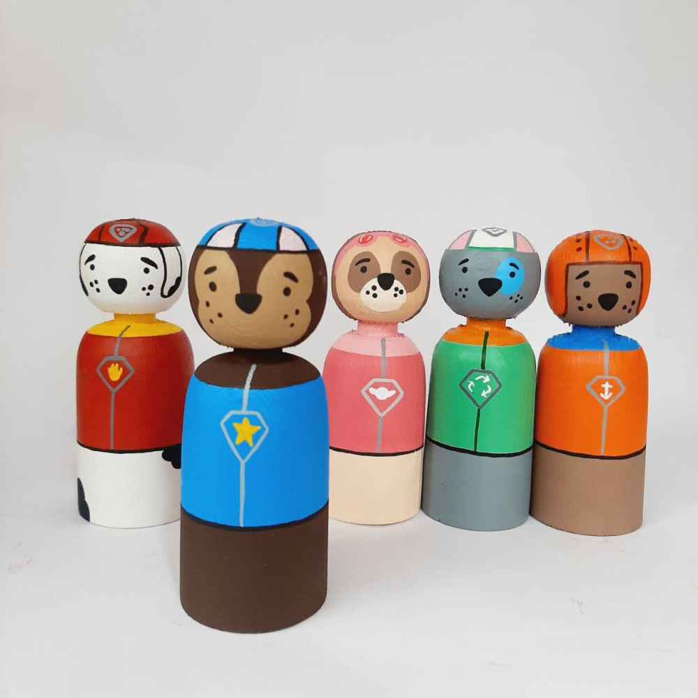 Handgemaakte houten peg-poppen – Paw Patrol