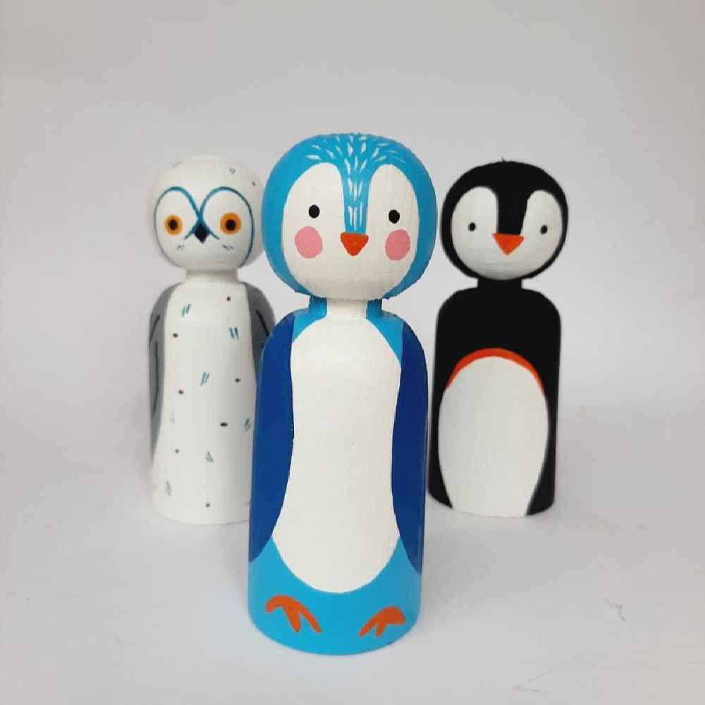 Handgemaakte houten peg poppetjes – Pinguïns