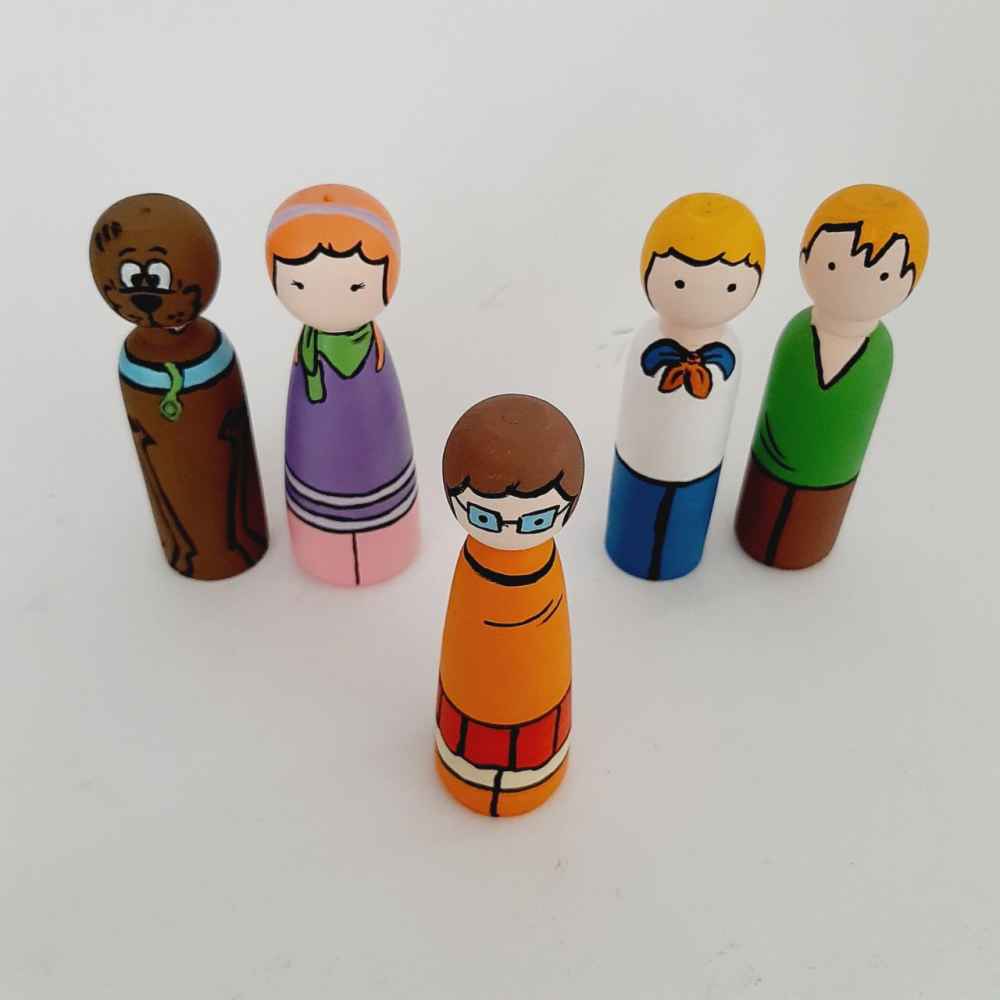 Handgemaakte houten peg-poppen – Scooby Doo