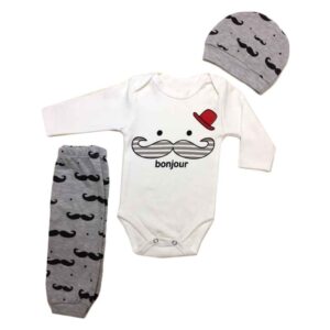 Set van 3 Pasgeboren Babykleding – Grijs Snor Model
