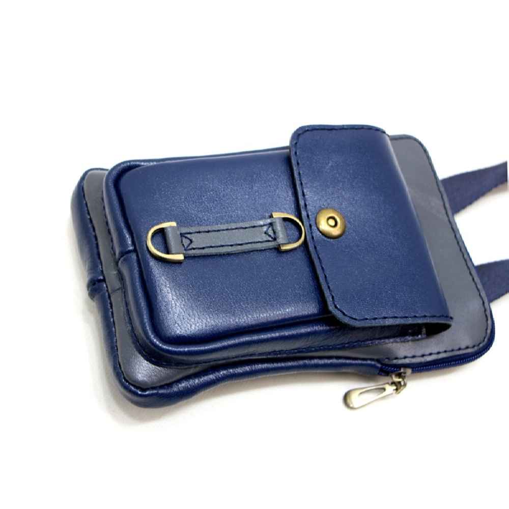 Echt leren heuptas met verstelbare riem voor heren – blauw