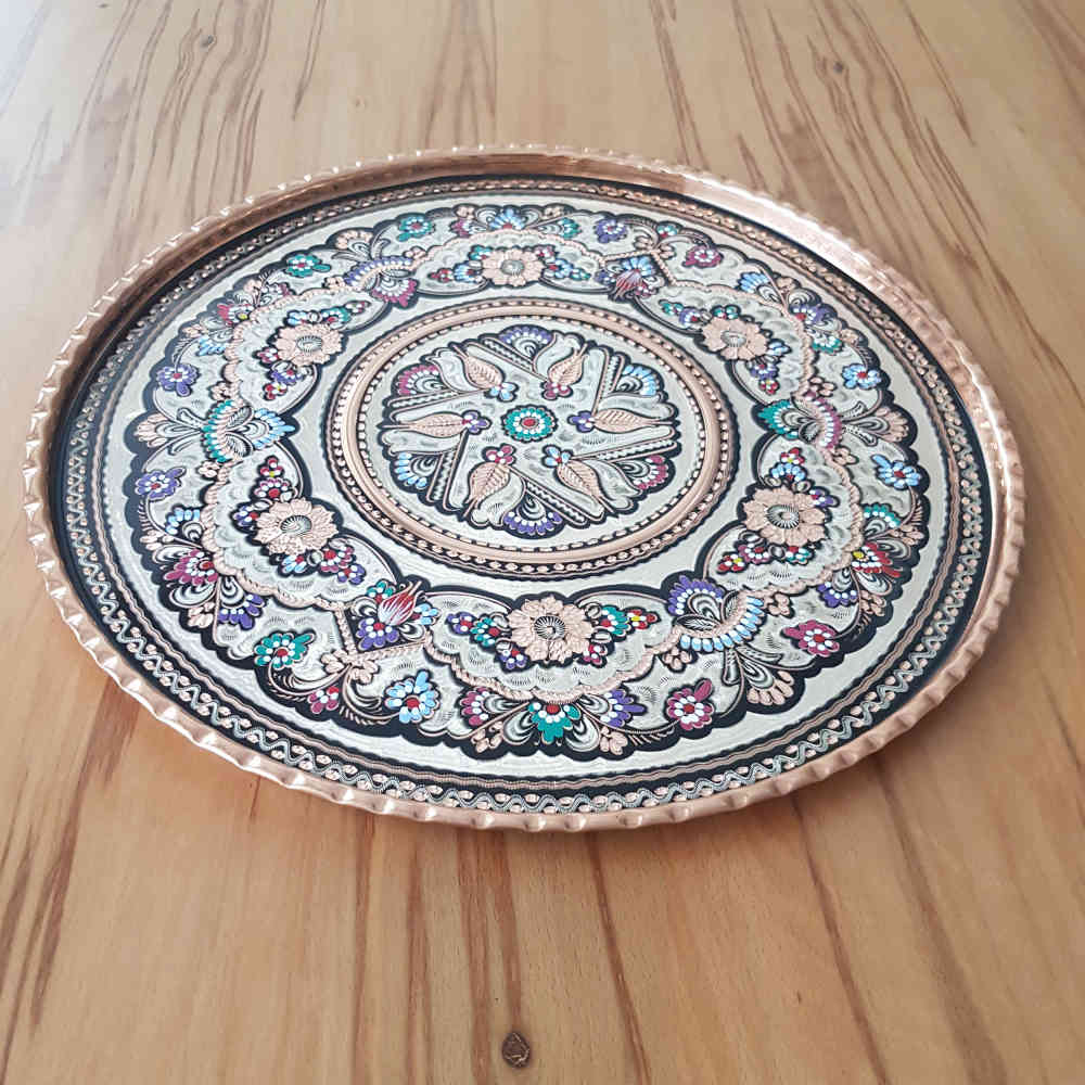 Decoratieve koperen schaal handgegraveerd met Perzisch ambacht Darya