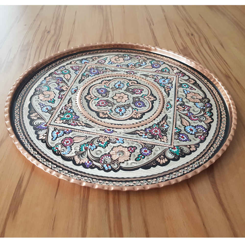 Decoratieve koperen schaal handgegraveerd met Perzisch ambacht Ilia