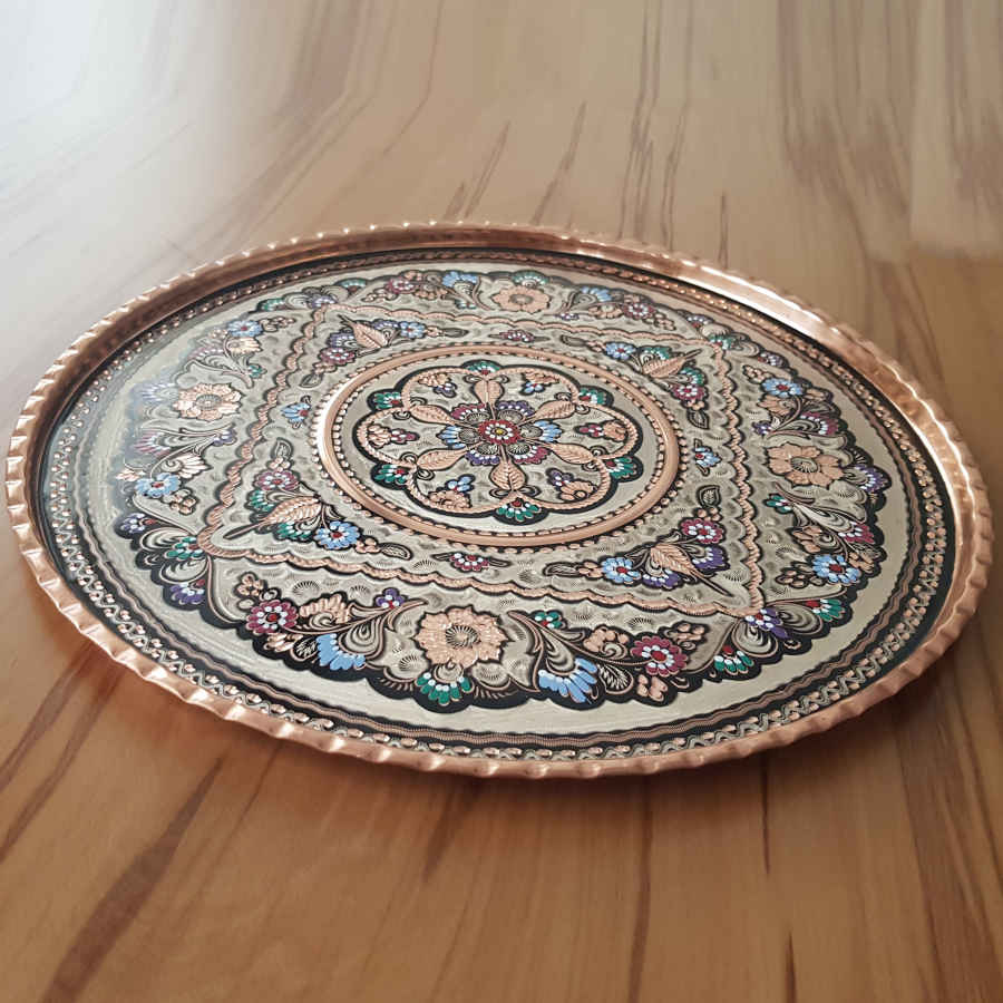 Decoratieve koperen schaal handgegraveerd & gehamerd met Perzisch ambacht Kiana