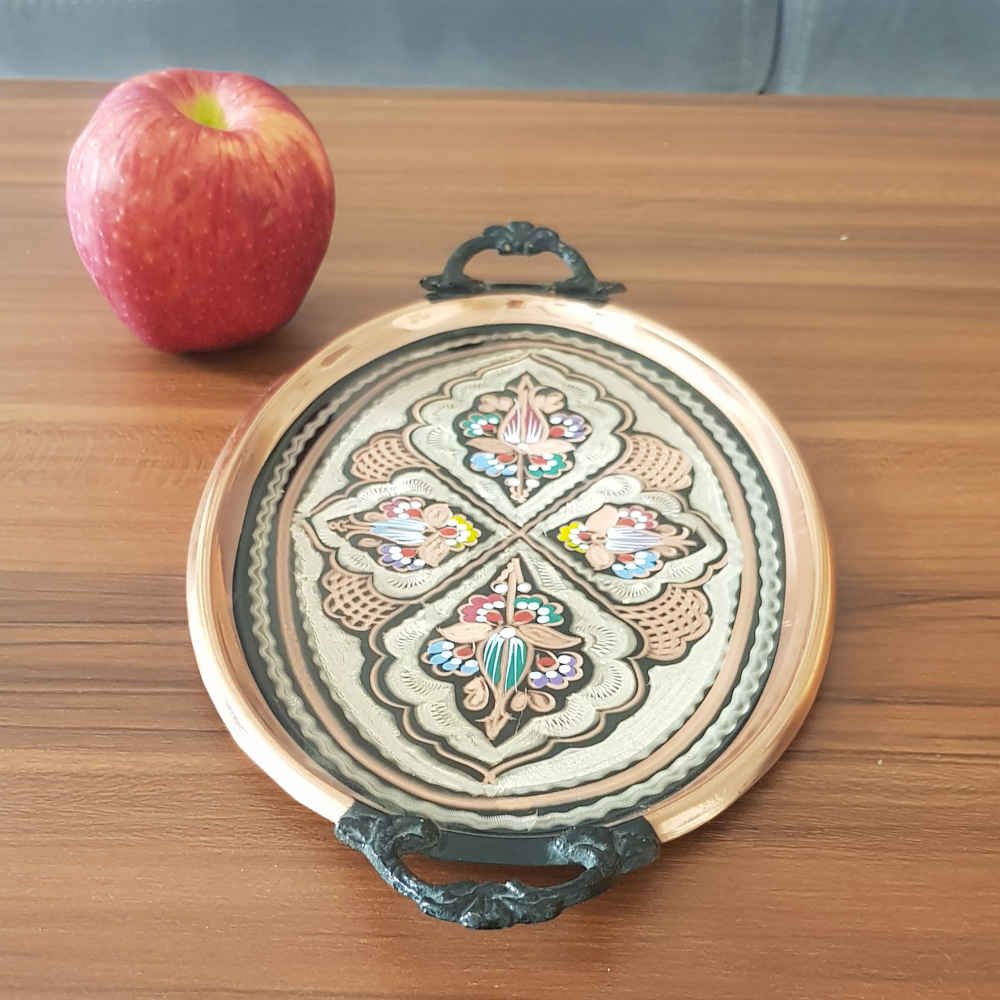 Decoratieve koperen schaal handgegraveerd & gehamerd met Perzisch ambacht Soha