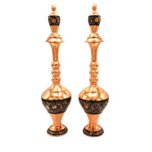 Decoratieve koperen fles handgemaakt Perzisch gegraveerd Tong (2x)