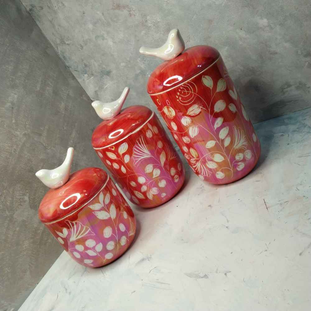 Ceramische potten set – Birds (3x)