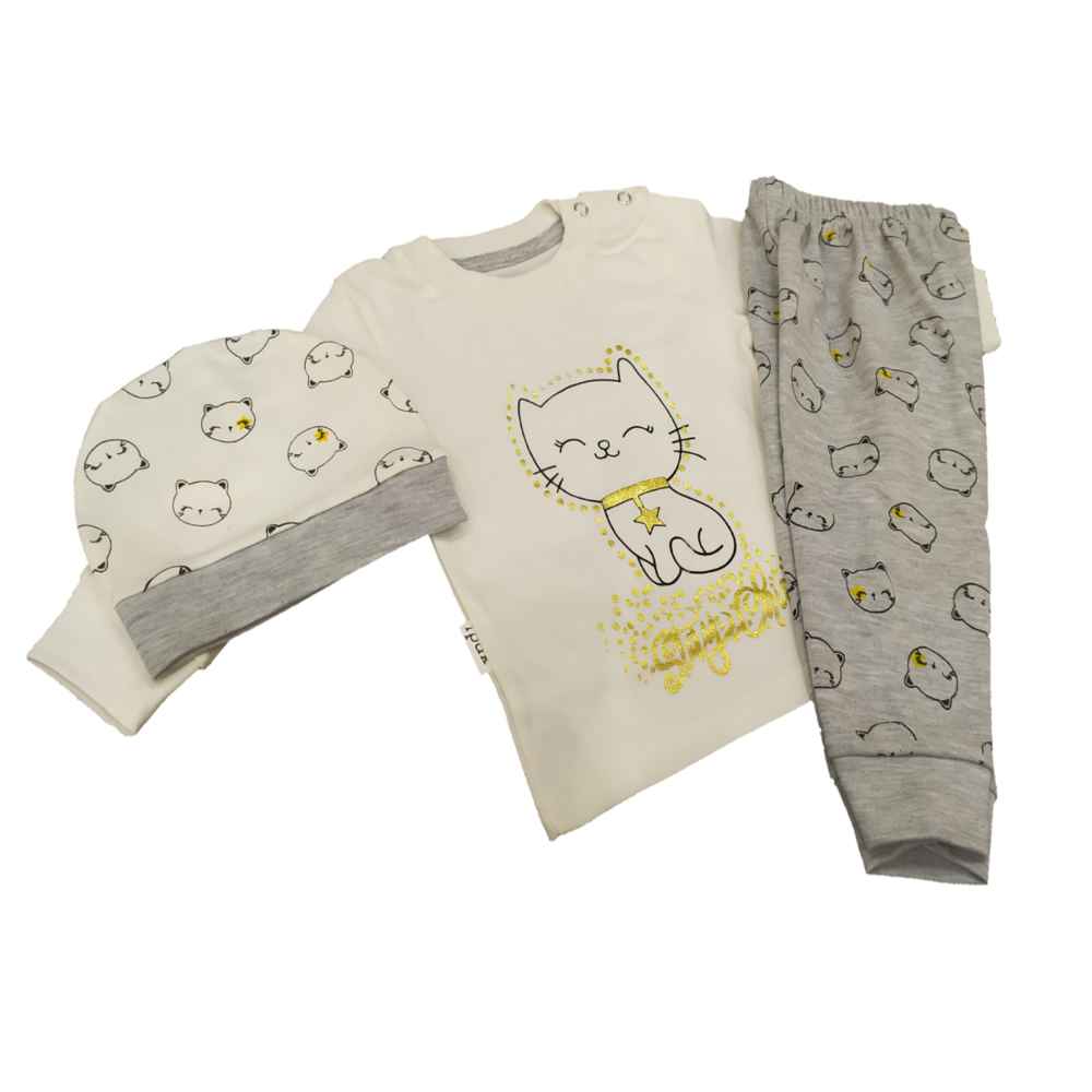 Set van 3 Pasgeboren Babykleding – Wit Kat Model
