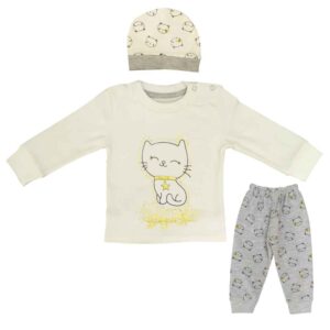 Set van 3 Pasgeboren Babykleding – Wit Kat Model