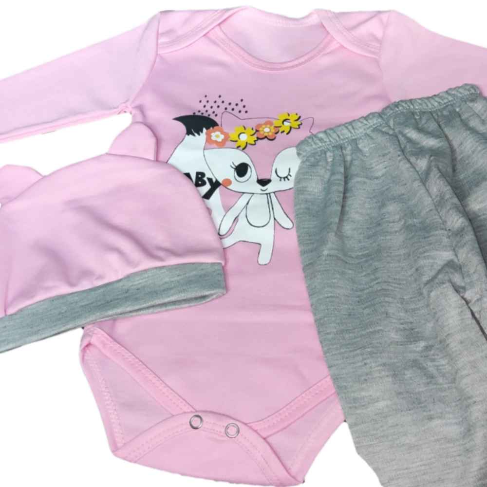Set van 3 Pasgeboren Babykleding – Roze Vos Model