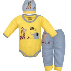 Set van 3 Pasgeboren Babykleding – Geel Giraffe Model