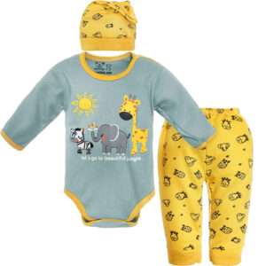 Set van 3 Pasgeboren Babykleding – Geel Jungle Model