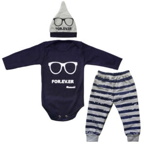 Set van 3 Pasgeboren Babykleding – Blauw Bril Model