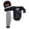 Set van 3 Pasgeboren Babykleding – Navy Blauw Pilot Model