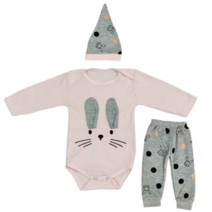 Set van 3 Pasgeboren Babykleding – Roze Konijn Model