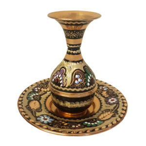 Decoratieve koperen vaas handbeschilderd met Perzische Minakari-emaille Samin