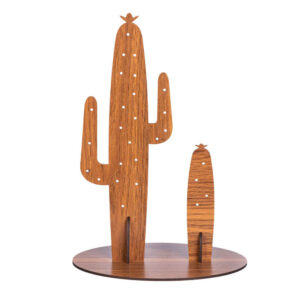 Houten sieradenhouder en organizer – Cactus model (Bruin, 2x)