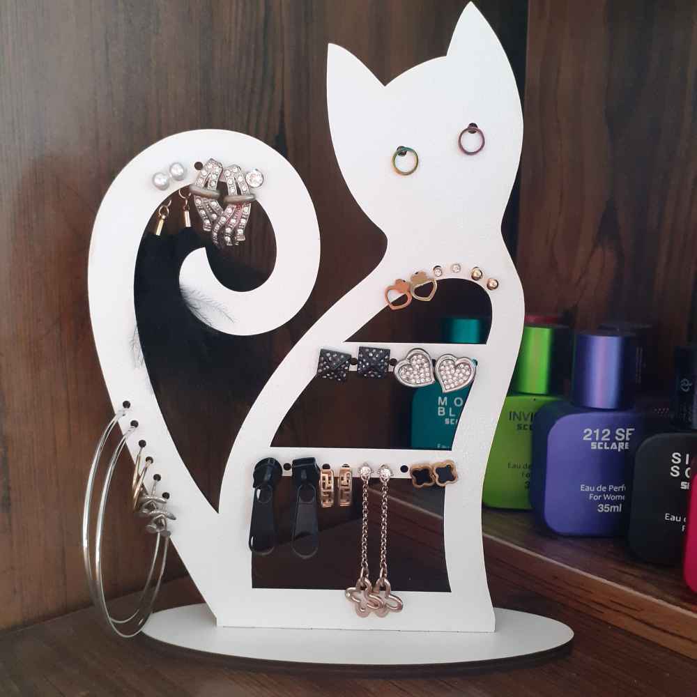 Houten sieradenhouder en organizer – Kat model (2x)