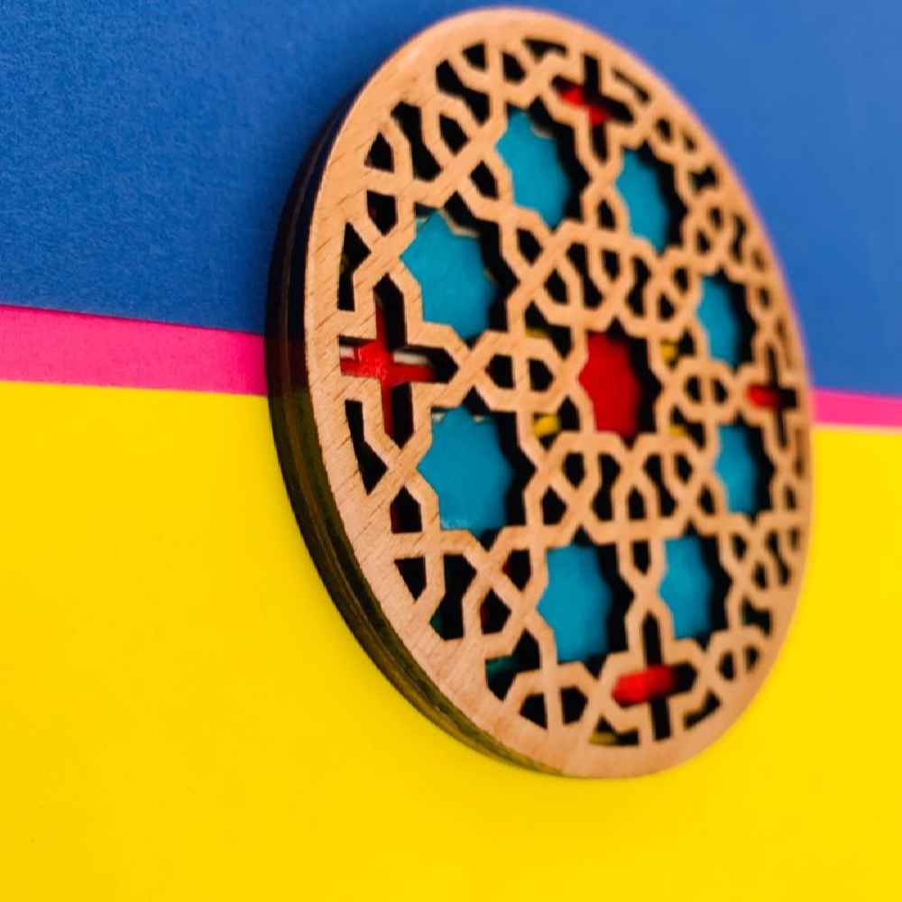 Geometrische Houten Onderzetters 2-pack – Afra-ontwerp, Boho Stijl