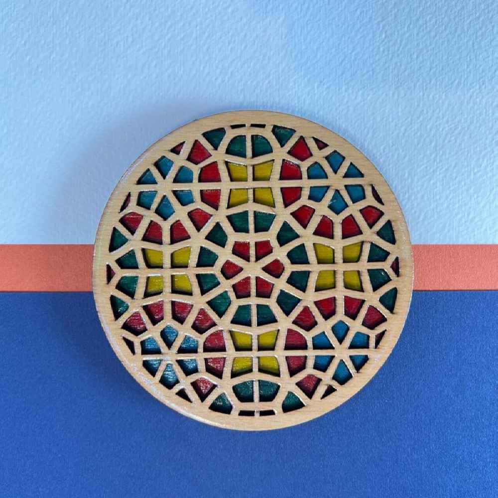 Geometrische Houten Onderzetters 2-pack – Kleurrijk Ontwerp, Boho Stijl