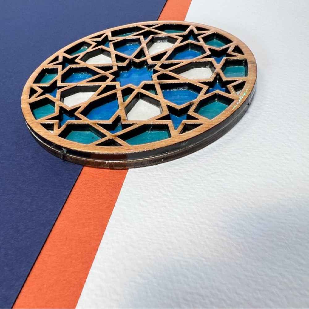Geometrische Houten Onderzetters 2-pack – Darya-ontwerp, Boho Stijl