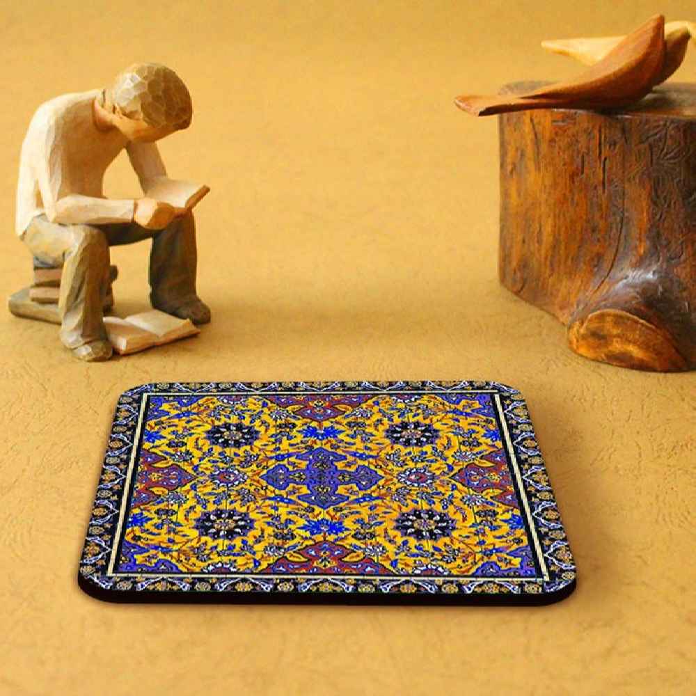 Diana Iraanse Florale Onderzetters met Houder – Vierkante Artistieke Houten Set