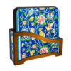 Iraanse Florale Onderzetters met Houder – Vierkante Artistieke Houten Set