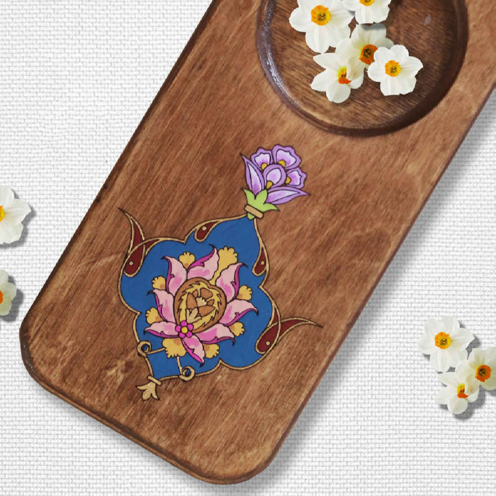Golpar Iraanse Florale Onderzetters – Rechthoekige Artistieke Houten Glasonderzitter Set