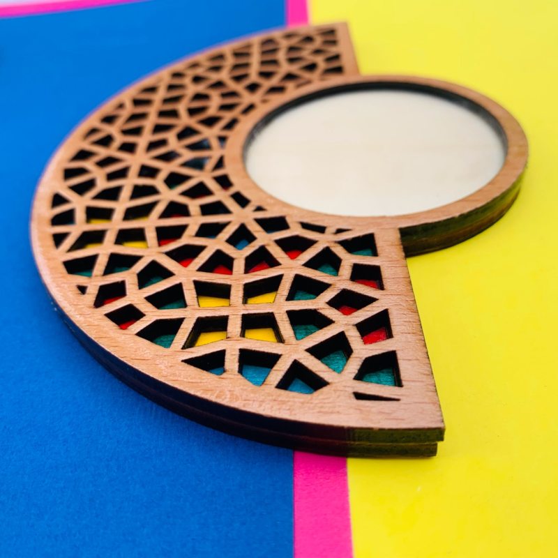 Geometrische Houten Onderzetters 2-pack – Designpatroon, Boho Tafelaccessoire