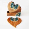 Hartvormige Iraanse Florale Onderzetters met Houder – Artistieke Houten Glasonderzitter Set
