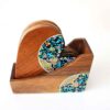 Hartvormige Iraanse Florale Onderzetters met Houder – Artistieke Houten Glasonderzitter Set