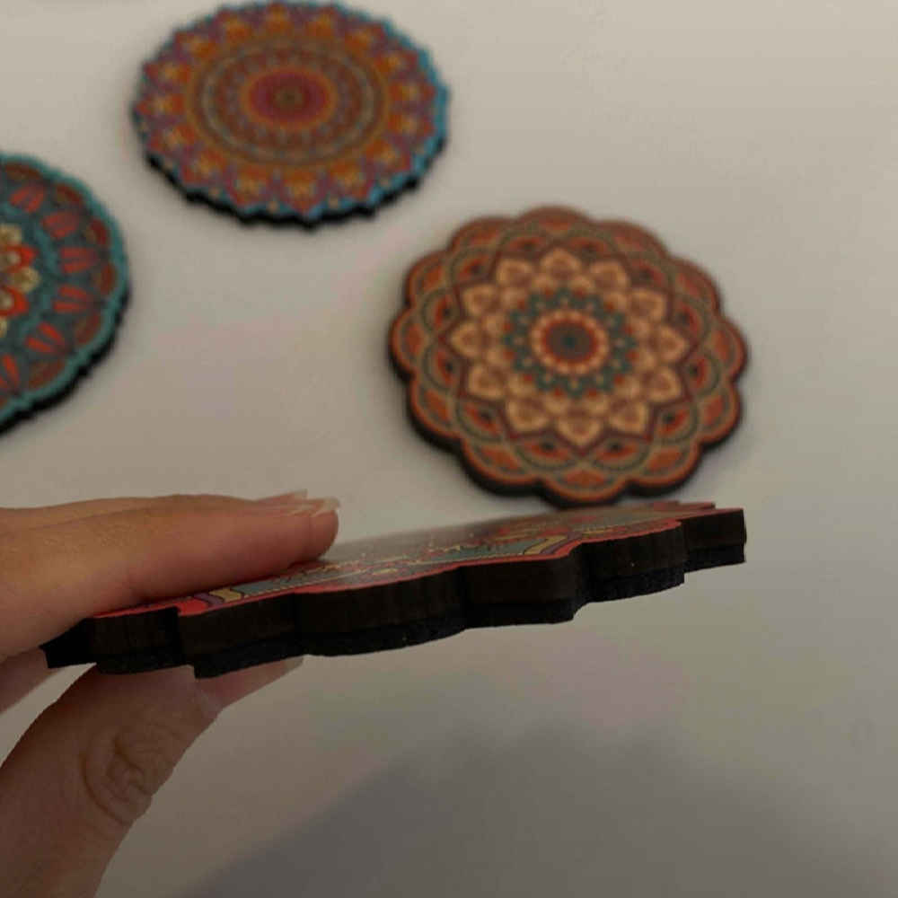 Laya Iraanse Mandala Onderzetters – Ronde Artistieke Houten Glasonderzitter Set